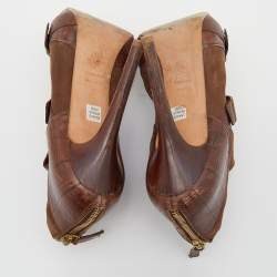 Alexander McQueen Brown Leather Buckle Ankle Length Boots Size 39