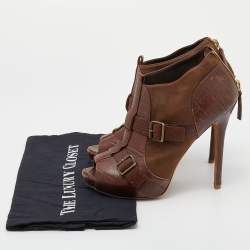 Alexander McQueen Brown Leather Buckle Ankle Length Boots Size 39