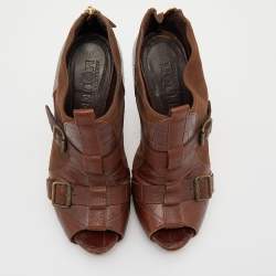 Alexander McQueen Brown Leather Buckle Ankle Length Boots Size 39