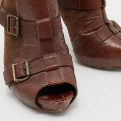 Alexander McQueen Brown Leather Buckle Ankle Length Boots Size 39