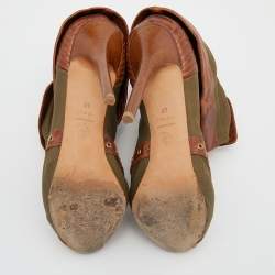 Alexander McQueen Khaki Green/Brown Canvas And Leather Faithful Peep Toe Boots Size 40