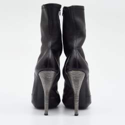 Pre Owned Alexander McQueen Black Leather Peep Toe Boots Size 39