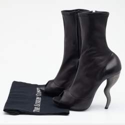 Pre Owned Alexander McQueen Black Leather Peep Toe Boots Size 39