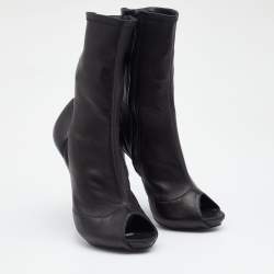 Pre Owned Alexander McQueen Black Leather Peep Toe Boots Size 39