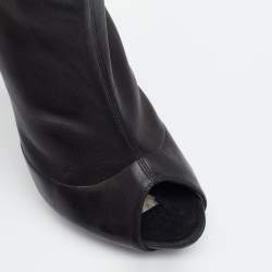 Pre Owned Alexander McQueen Black Leather Peep Toe Boots Size 39