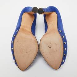 Pre Owned Alexander McQueen Blue Suede Embellished Skull Peep-Toe Platform Pumps Size 39