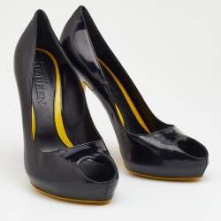 Pre Owned Alexander McQueen Patent Leather Peep Toe Pumps Size 40