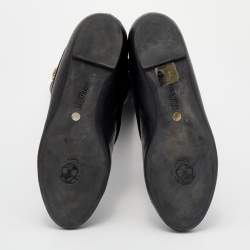 Pre Owned Alexander McQueen Black Leather Skull Charm Knee Length Boots Size 38.5