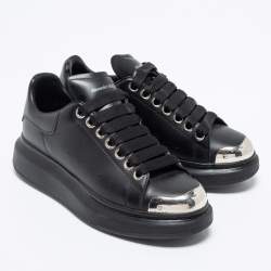 Pre Owned Alexander McQueen Black Leather Oversized Sneakers Size 37.5