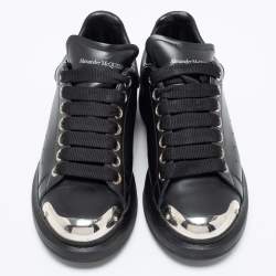 Pre Owned Alexander McQueen Black Leather Oversized Sneakers Size 37.5