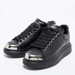 Pre Owned Alexander McQueen Black Leather Oversized Sneakers Size 37.5