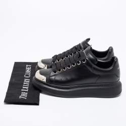 Pre Owned Alexander McQueen Black Leather Oversized Sneakers Size 37.5