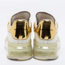 Pre Owned Alexander McQueen White/Gold Leather Oversized  Sneakers Size 37.5