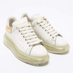 Pre Owned Alexander McQueen White/Gold Leather Oversized  Sneakers Size 37.5