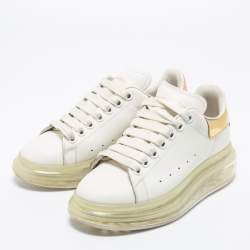 Pre Owned Alexander McQueen White/Gold Leather Oversized  Sneakers Size 37.5