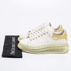 Pre Owned Alexander McQueen White/Gold Leather Oversized  Sneakers Size 37.5