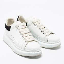 Pre Owned Alexander McQueen White/Black Leather And Suede Oversized Sneakers Size 39