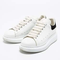 Pre Owned Alexander McQueen White/Black Leather And Suede Oversized Sneakers Size 39