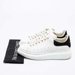 Pre Owned Alexander McQueen White/Black Leather And Suede Oversized Sneakers Size 39