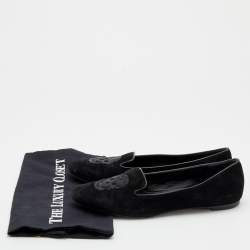 Pre Owned Alexander McQueen Black Suede Sequin Skull Smoking Slippers Size 40.5