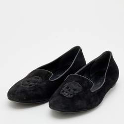 Pre Owned Alexander McQueen Black Suede Sequin Skull Smoking Slippers Size 40.5