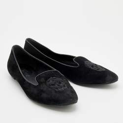 Pre Owned Alexander McQueen Black Suede Sequin Skull Smoking Slippers Size 40.5