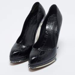 Pre Owned Alexander McQueen Black Croc Embossed Leather Platform Pumps Size 39