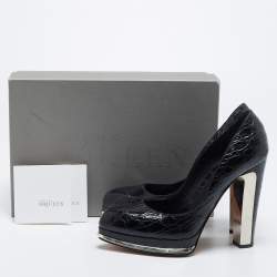 Pre Owned Alexander McQueen Black Croc Embossed Leather Platform Pumps Size 39