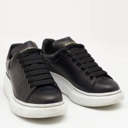 Pre Owned Alexander McQueen Black Leather Trainers Low Top Sneakers Size 38.5