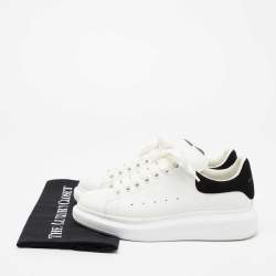 Pre Owned Alexander McQueen White/Black Leather and Suede Oversized Sneakers Size 38
