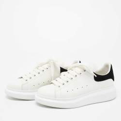 Pre Owned Alexander McQueen White/Black Leather and Suede Oversized Sneakers Size 38