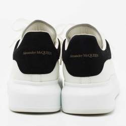 Pre Owned Alexander McQueen White/Black Leather and Suede Oversized Sneakers Size 38