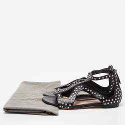 Pre Owned Alexander McQueen Black Micro Studded Leather Cage Flat Sandals Size 38