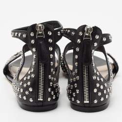 Pre Owned Alexander McQueen Black Micro Studded Leather Cage Flat Sandals Size 38