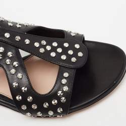 Pre Owned Alexander McQueen Black Micro Studded Leather Cage Flat Sandals Size 38