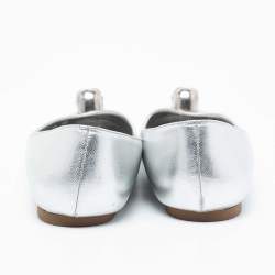 Pre Owned Alexander McQueen Silver Leather Skull City Ballet Flats Size 38