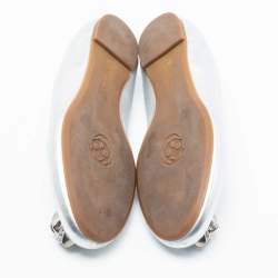 Pre Owned Alexander McQueen Silver Leather Skull City Ballet Flats Size 38