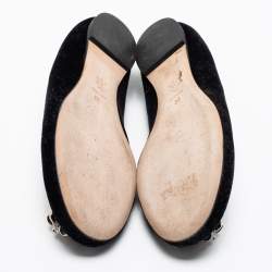 Pre Owned Alexander McQueen Black Velvet Skull Ballet Flats Size 38
