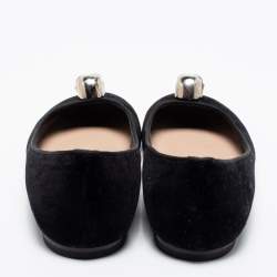 Pre Owned Alexander McQueen Black Velvet Skull Ballet Flats Size 38