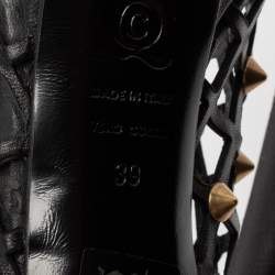 Pre Owned Alexander McQueen Black Laser Cut Leather Studded Platform Booties Size 39