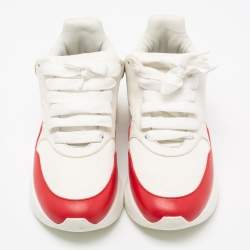 Pre Owned Alexander McQueen White/Red Leather And Fabric Oversized Runner Low Top Sneakers Size 38.5