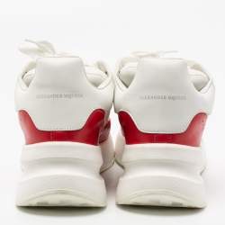 Pre Owned Alexander McQueen White/Red Leather And Fabric Oversized Runner Low Top Sneakers Size 38.5