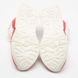 Pre Owned Alexander McQueen White/Red Leather And Fabric Oversized Runner Low Top Sneakers Size 38.5