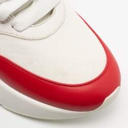 Pre Owned Alexander McQueen White/Red Leather And Fabric Oversized Runner Low Top Sneakers Size 38.5