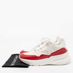 Pre Owned Alexander McQueen White/Red Leather And Fabric Oversized Runner Low Top Sneakers Size 38.5