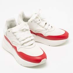 Pre Owned Alexander McQueen White/Red Leather And Fabric Oversized Runner Low Top Sneakers Size 38.5
