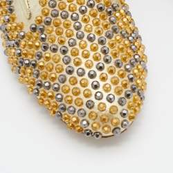 Pre Owned Alexander McQueen Metallic Gold Leather Stud Embellished Smoking Slippers Size 38