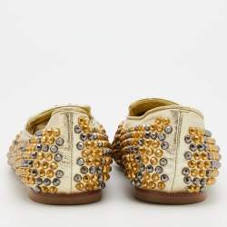 Pre Owned Alexander McQueen Metallic Gold Leather Stud Embellished Smoking Slippers Size 38