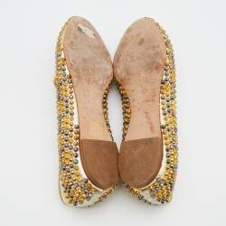 Pre Owned Alexander McQueen Metallic Gold Leather Stud Embellished Smoking Slippers Size 38