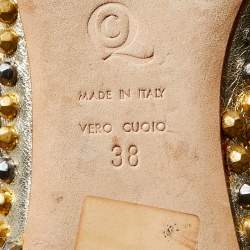 Pre Owned Alexander McQueen Metallic Gold Leather Stud Embellished Smoking Slippers Size 38